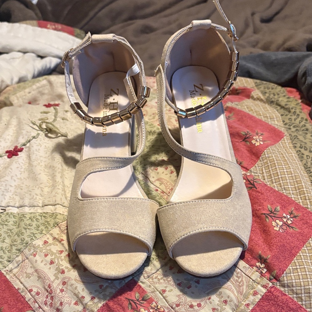 Z. H Beige Open-Toe Heels with Ankle Strap never worn
